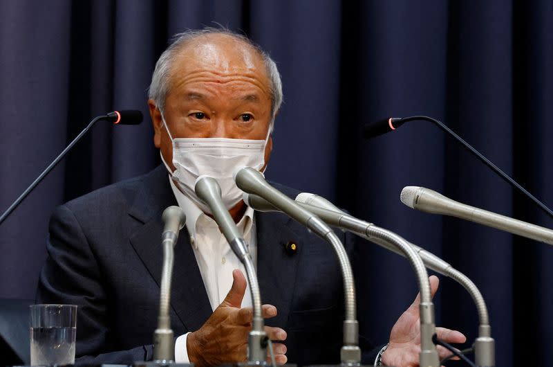 Japan's Finance Minister Shunichi Suzuki speaks at a news conference after Japan intervened in the currency market for the first time since 1998 to shore up the battered yen in Tokyo