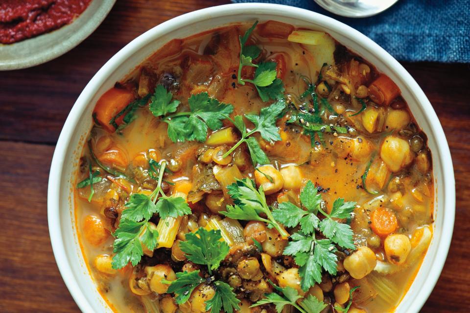 Spiced Moroccan Vegetable Soup with Chickpeas, Cilantro, and Lemon (
 Harira )