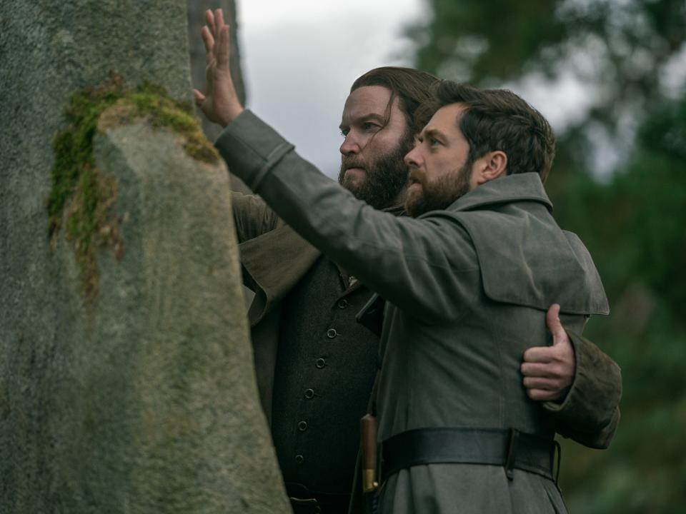 Buck Mackenzie (Dairmaid Murtagh) and Roger MacKenzie (Richard Rankin) in "Outlander" season seven.