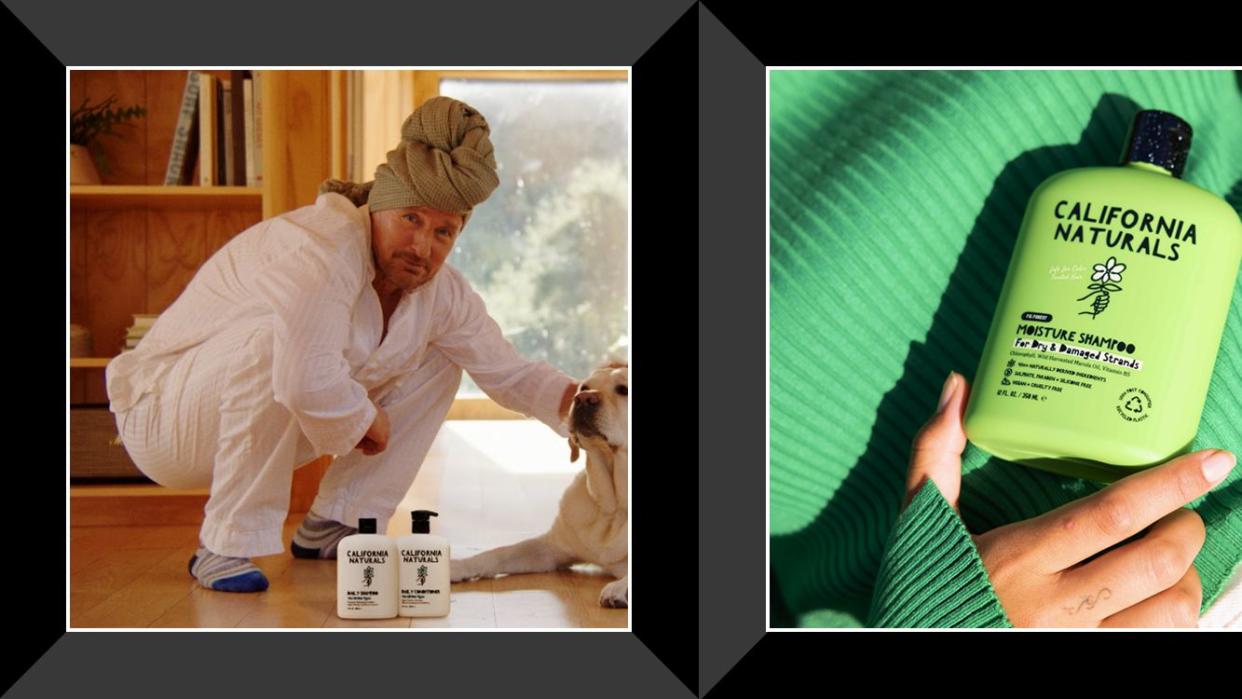 owen wilson with towel on head, california naturals shampoo and conditioner