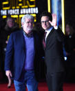 <p>While Lucas semi-retired with the sale of Lucasfilm to Walt Disney (for a whopping $4.05 billion!), he continued to work as a creative consultant on the <em>Star Wars </em>sequel trilogy. Here, he attends the premiere of <em>The Force Awakens </em>with the film's director, J.J. Abrams, who he hand-picked to direct the films. </p> <p>Lucas' son, Jett, told <a href="https://www.theguardian.com/film/2013/oct/09/star-wars-george-lucas-jj-abrams" rel="nofollow noopener" target="_blank" data-ylk="slk:The Guardian" class="link "><em>The Guardian</em></a> in 2013 that his father was "constantly talking to J.J. ... He is there to guide, whenever, he'll help where he can. At the same time, he wants to let it go and become its new generation."</p>