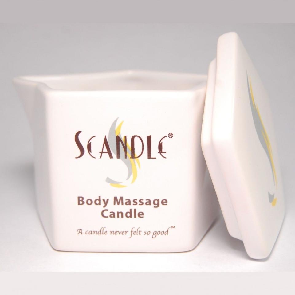 <p>Scandle Calming Blend Aromatherapy Body Candle, $36, <a rel="nofollow noopener" href="http://www.scandlecandle.com/aromatherapy-essentials-body-massage-candle-in-calming-blend-10-oz/" target="_blank" data-ylk="slk:scandlecandle.com;elm:context_link;itc:0;sec:content-canvas" class="link "><u>scandlecandle.com</u></a>.</p>