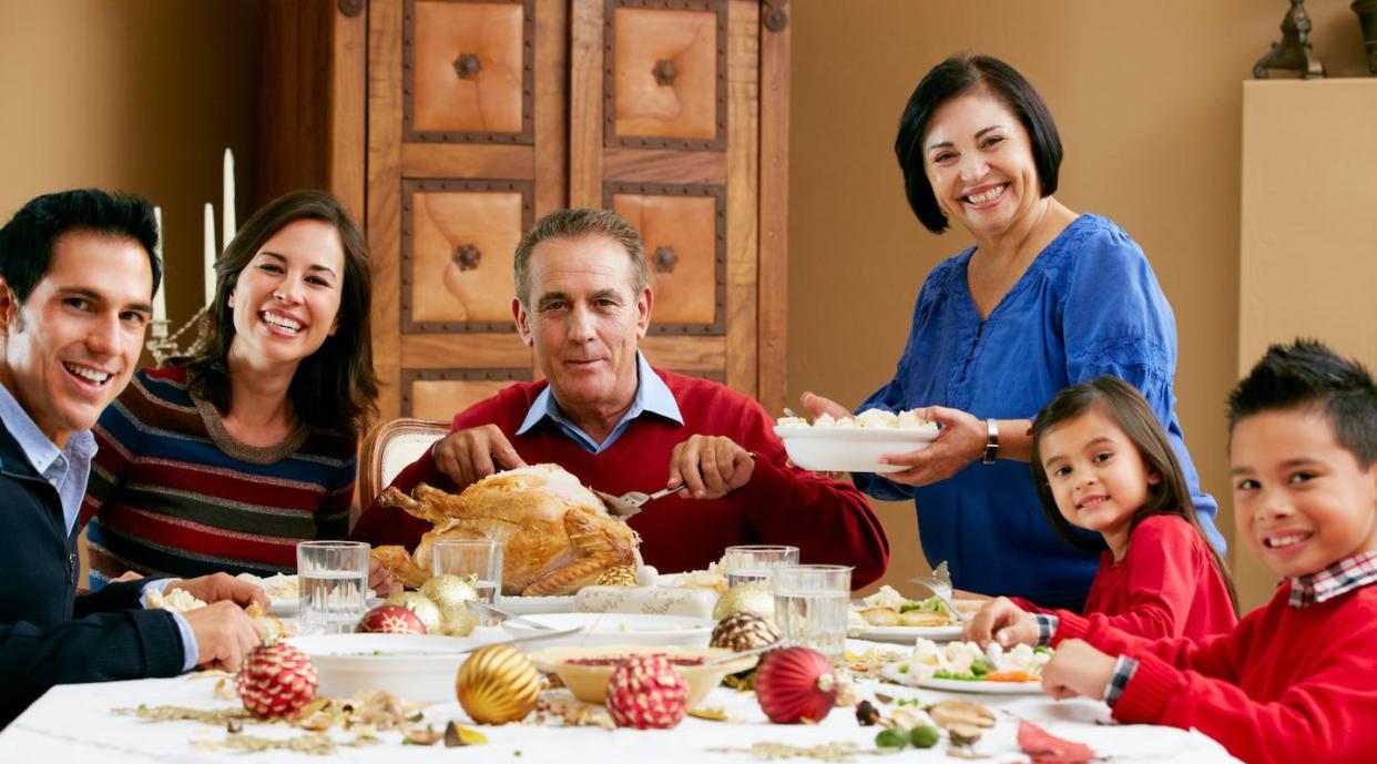 Those smiles probably aren’t thanks to tryptophan. <a href="https://www.shutterstock.com/image-photo/multi-generation-family-celebrating-christmas-meal-121428664" rel="nofollow noopener" target="_blank" data-ylk="slk:Monkey Business Images/Shutterstock.com;elm:context_link;itc:0;sec:content-canvas" class="link ">Monkey Business Images/Shutterstock.com</a>