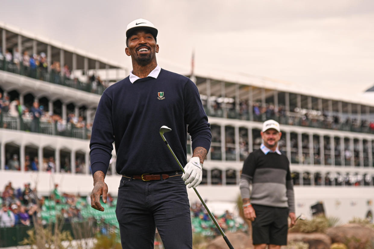 SCOTTSDALE, AZ - JANUARY 29: J.R. Smith smiles on the 16th tee box prior to the Waste Management Phoenix Open at TPC Scottsdale on January 29, 2020 in Scottsdale, Arizona. (Photo by Ben Jared/PGA TOUR via Getty Images)