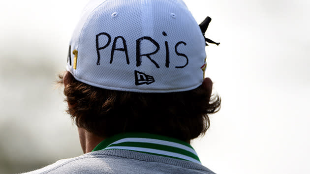 French golfer Benjamin Hebert had the message 'Pray for Paris' emblazoned on his cap.