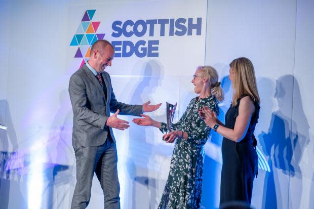 Lentitek chief executive Adam Inche with Liz Fletcher of IBioIC and Judith Cruickshank of RBS