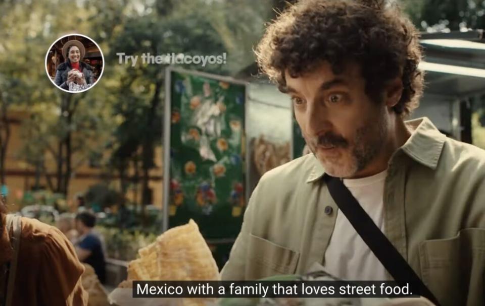 As part of a Tripadvisor video about Mexico, a dad is shown eating food. Source: Tripadvisor/YouTube https://youtu.be/qBLPEgjEcC8 Tripadvisor/YouTube 