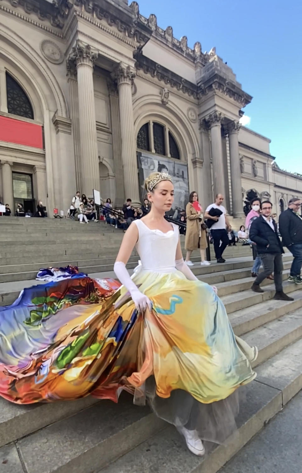 Queen Astraea running through New York in a Ryan Jude Novelline and Zelouf Fabrics gown. (Collect/PA Real Life)