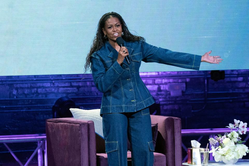 Michelle Obama launches her new book “The Light We Carry: Overcoming in Uncertain Times.” at Warner Theater in Washington, Tuesday, Nov. 15, 2022.