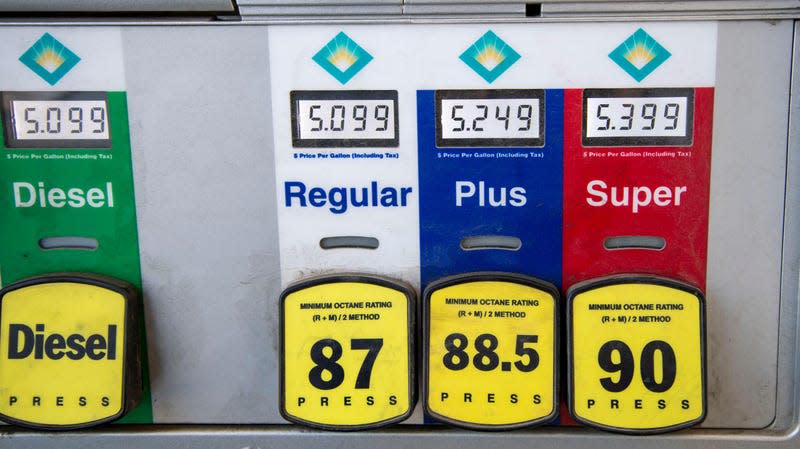 High gas prices with gas pump showing different blends. - Photo: Michael Siluk/UCG/Universal Images Group (Getty Images)