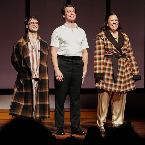 <p>John Nacion/Shutterstock</p> Daniel Radcliffe, Jonathan Groff and Lindsay Mendez in 'Merrily We Roll Along'