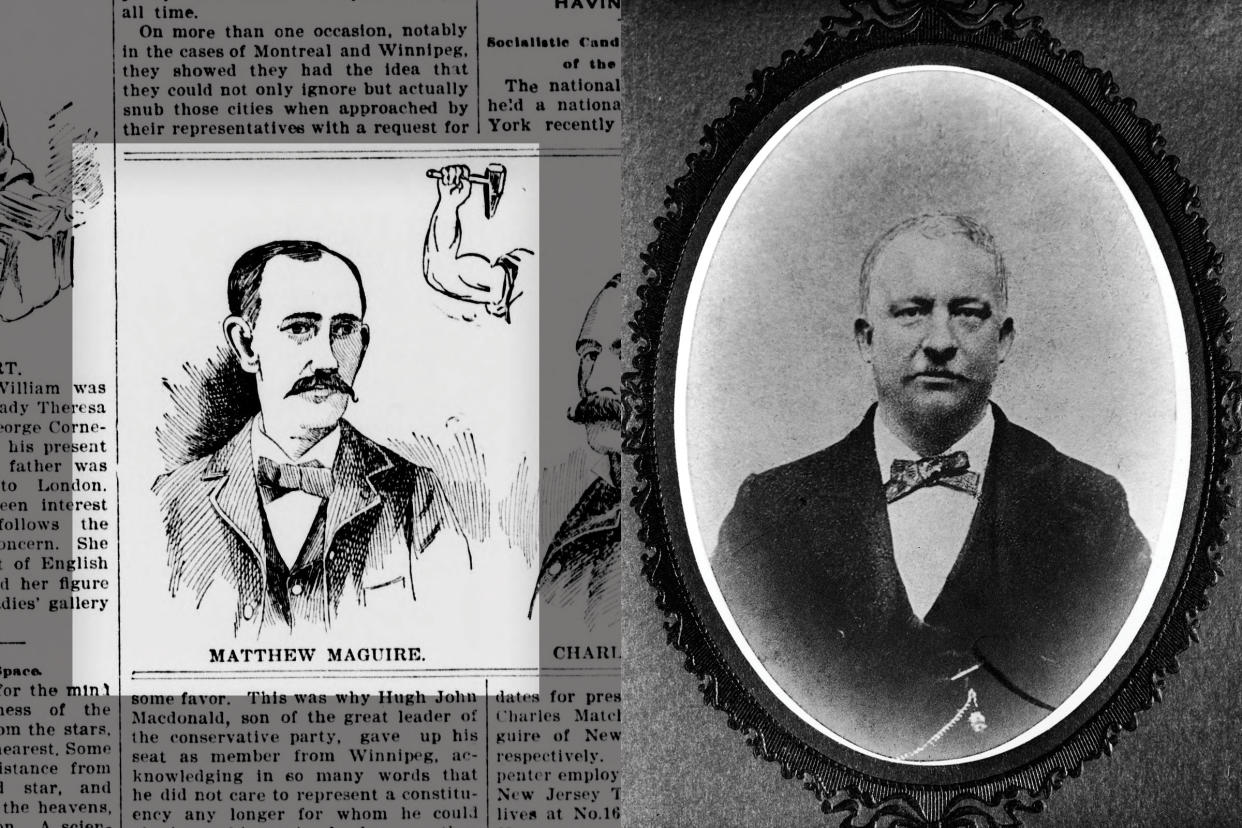 An illustration of Matthew Maguire in the Sept. 24, 1896 issue of the Lewiston Teller; Portrait of Peter J. McGuire