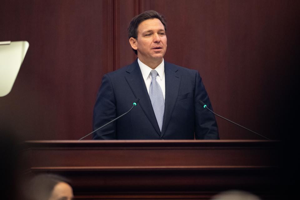 Gov. Ron DeSantis gives his State of the State Address during the Joint Session in the House of Representatives on the opening day of the 2023 Legislative Session, Tuesday, March 7, 2023. 