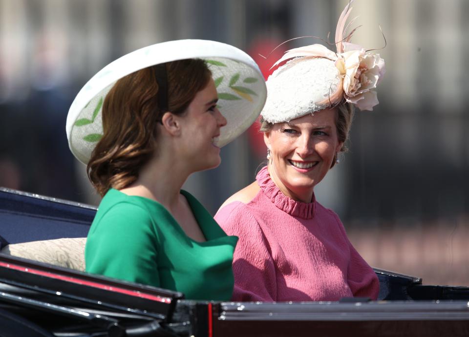 <p>Princess Eugenie and her aunt Sophie, Countess of Wessex chatting in the carriage.</p>