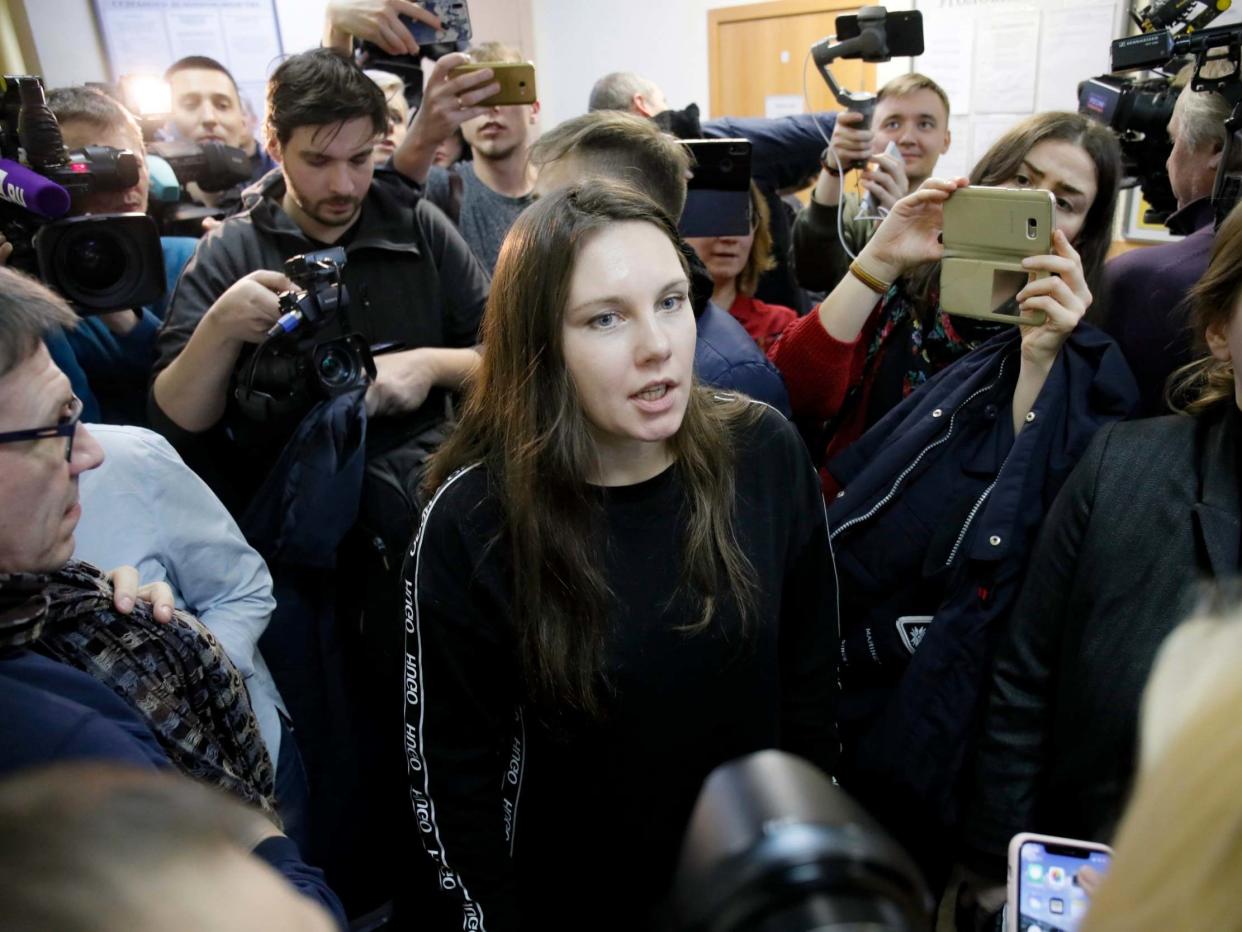 Alla Ilyina speaks to the media in a courtroom in St.Petersburg, Russia: AP