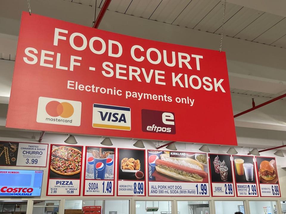 A food court sign at Costco in Sydney Australia