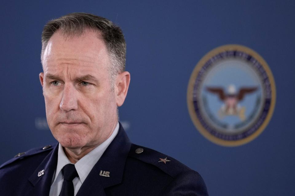 Pentagon Press Secretary Brig. Gen. Pat Ryder speaks during a press briefing at the Pentagon on February 10, 2023 in Arlington, Virginia. The Pentagon announced today that the U.S. military shot down an unidentified object that was flying over frozen waters of Alaska.
