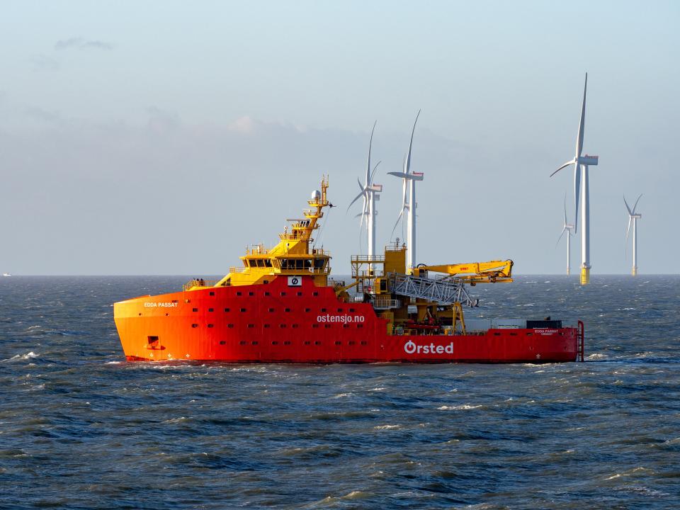 An Ørsted vessel works on one of the company's offshore projects.