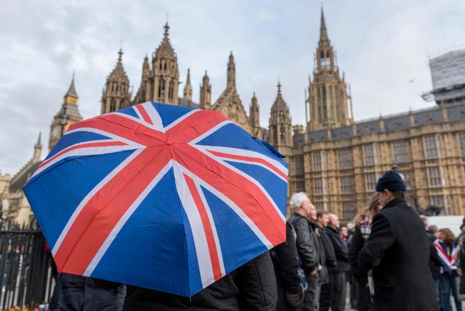 Pro-Brexit supporters stage a rally outside Parliament  - Credit: Stephen Chung / Alamy