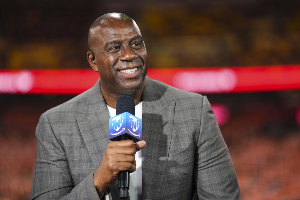 Magic Johnson, co-owner of the Washington Commanders, at the 