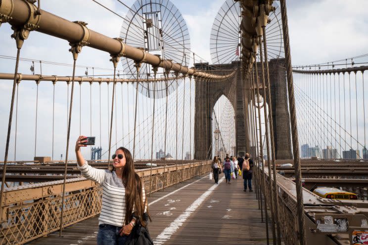 Tourists on brooklyn bridge