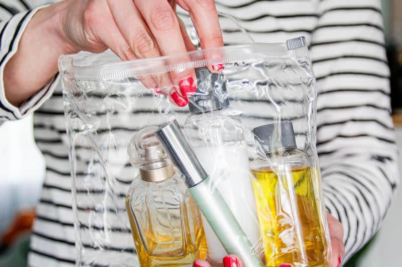 Travel liquids in clear plastic bag