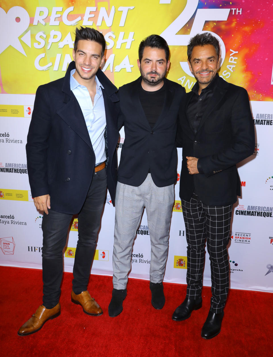 HOLLYWOOD, CALIFORNIA - OCTOBER 18: (L-R) Actors Vadhir Derbez, Jose Eduardo Derbez and Eugenio Derbez attend the 25th Anniversary of Recent Spanish Cinema at the Egyptian Theatre on October 18, 2019 in Hollywood, California. (Photo by JC Olivera/Getty Images)