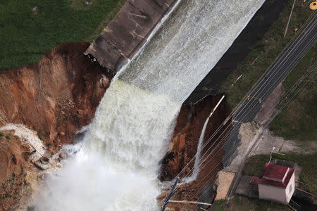 An aerial view shows the damage to the Guajataca dam. REUTERS/Alvin Baez