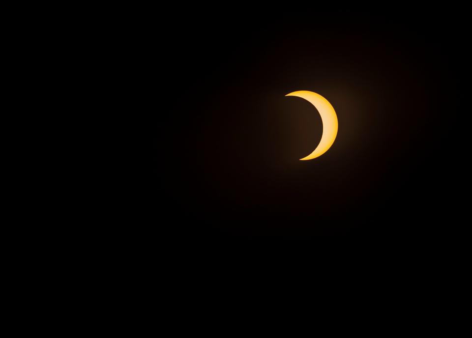 A near-peak view of the October 2023 solar eclipse, as seen from Rancho Mirage Community Park.