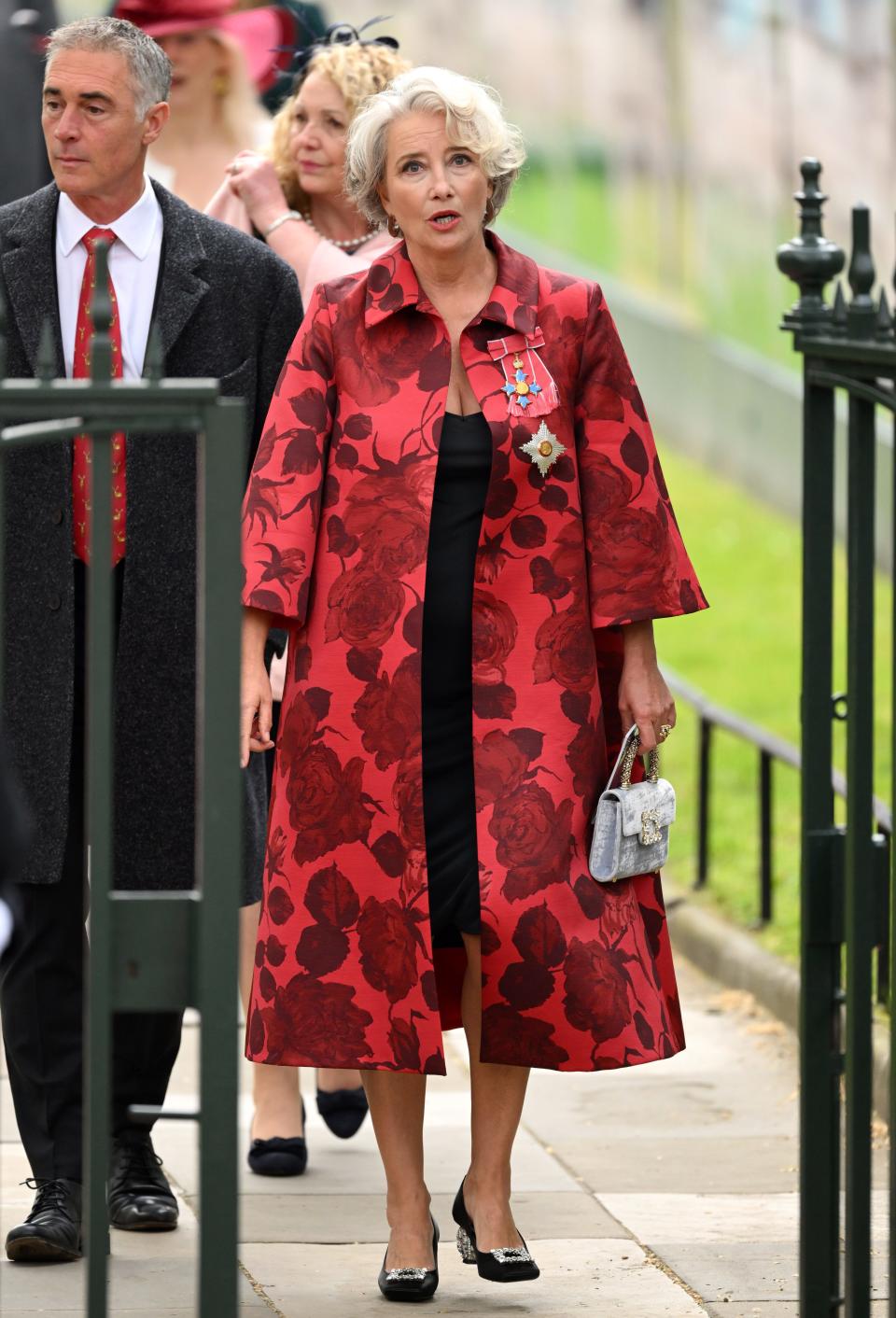 Emma Thompson arrives at Westminster Abbey for the Coronation of King Charles III and Queen Camilla on May 06, 2023