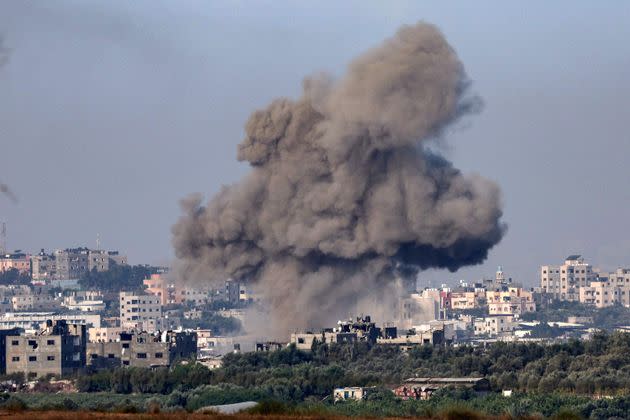 This picture taken from Israel's southern city of Sderot shows smoke billowing over the northern Gaza Strip during Israeli bombardment on Oct. 18, amid ongoing battles between Israel and the Palestinian group Hamas. Thousands of people, both Israeli and Palestinians, have died since Oct. 7, when Hamas militants in the Gaza Strip entered southern Israel in a surprise attack.