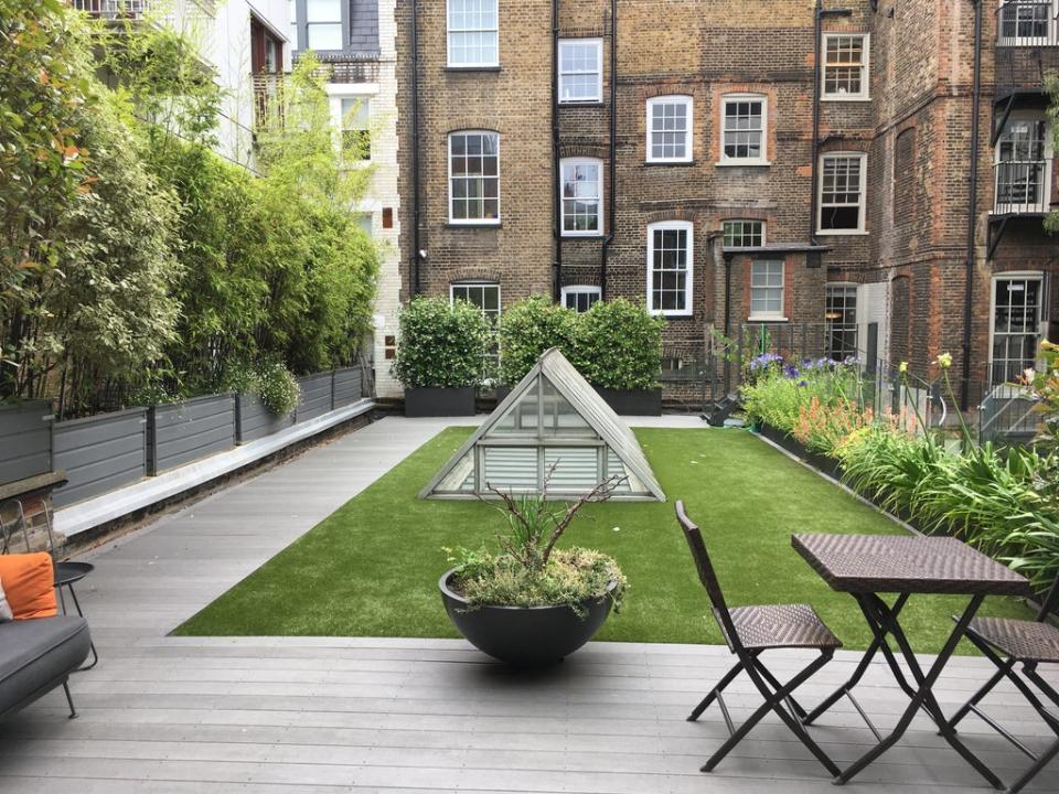 The roof terrace for entertaining friends and clients when working from this home-office (Chestertons)