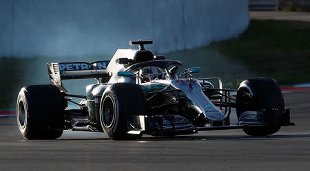 Motor Racing - F1 Formula One - Formula One Test Session - Circuit de Barcelona-Catalunya, Montmelo, Spain - March 6, 2018 Mercedes' Lewis Hamilton during testing REUTERS/Juan Medina