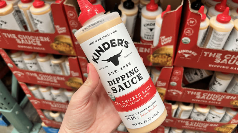 Kinder's Dipping Sauce in front of display at Costco 