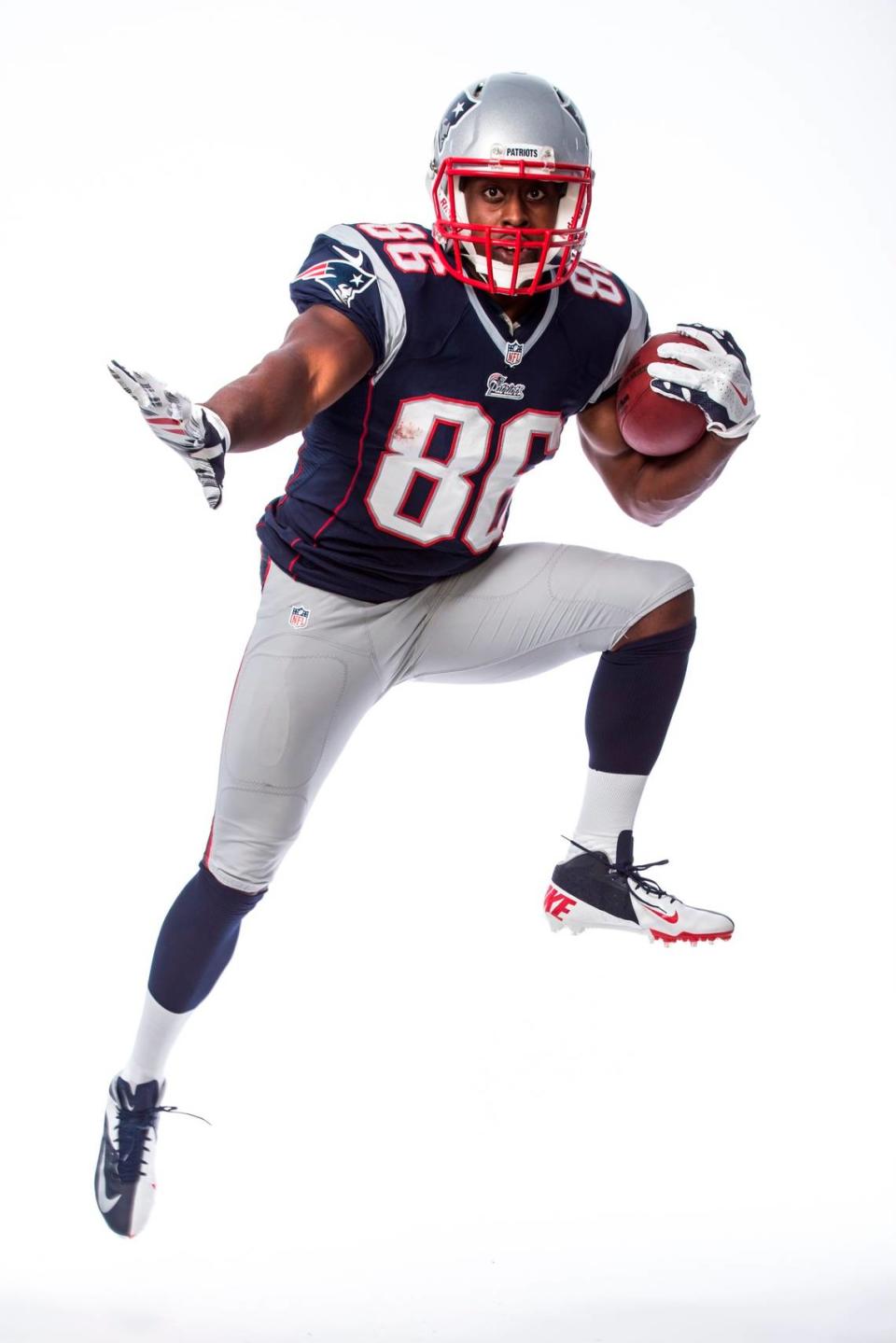 Asa Watson poses for New England Patriots team photos.