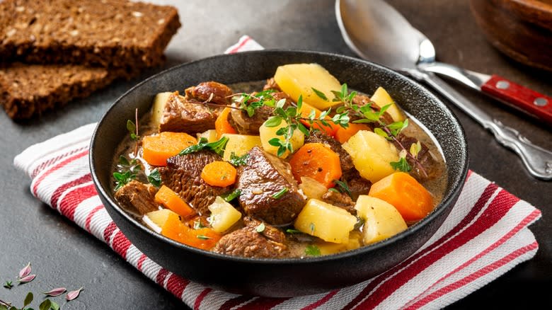 stew in cast iron bowl