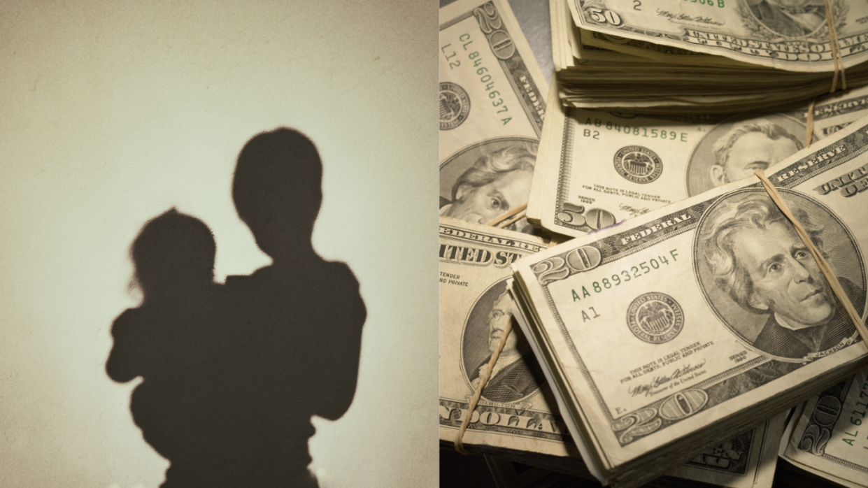 Silhouette of mother and daughter (left) and stacks of money notes (Photos: Getty Images) 