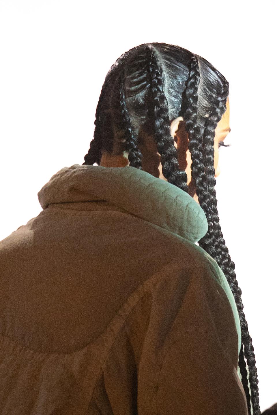 Kim Kardashian West at Paris Fashion Week in early 2020. Her braids drew familiar accusations of appropriating Blackness.