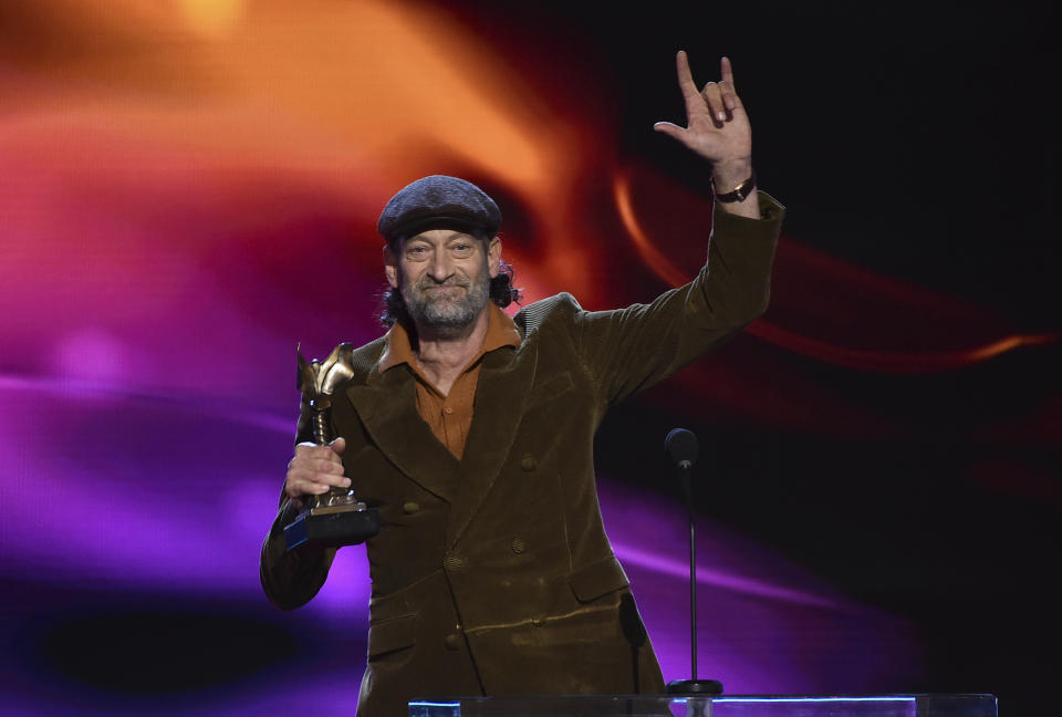 Troy Kotsur accepts the award for best supporting male for "CODA" at the 37th Film Independent Spirit Awards on Sunday, March 6, 2022, in Santa Monica, Calif. (Photo by Jordan Strauss/Invision/AP)