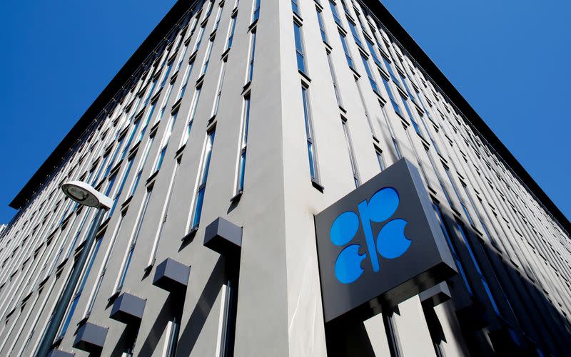FILE PHOTO: The logo of the Organization of the Petroleum Exporting Countries (OPEC) sits outside its headquarters in Vienna