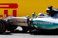 Formula One - F1 - Spanish Grand Prix 2015 - Circuit de Catalunya, Barcelona, Spain - 10/5/15 Mercedes' Nico Rosberg celebrates as he crosses the finish line to win the race Reuters / Gustau Nacarino