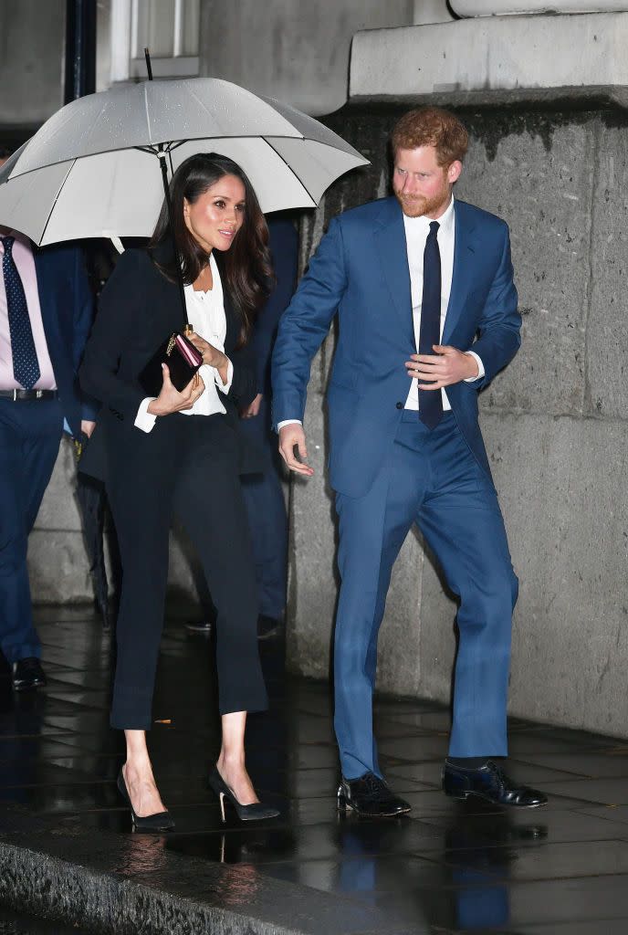 <p>For her first official evening appearance with Prince Harry, Meghan Markle chose a black pantsuit by Alexander McQueen and paired the look with pointy-toe black pumps.</p><p><a class="link " href="https://go.redirectingat.com?id=74968X1596630&url=https%3A%2F%2Fwww.net-a-porter.com%2Fus%2Fen%2Fproduct%2F1071177%2FAlexander_McQueen%2Fgrain-de-poudre-wool-blazer&sref=https%3A%2F%2Fwww.townandcountrymag.com%2Fstyle%2Ffashion-trends%2Fg3272%2Fmeghan-markle-preppy-style%2F" rel="nofollow noopener" target="_blank" data-ylk="slk:SHOP SIMILAR;elm:context_link;itc:0;sec:content-canvas">SHOP SIMILAR</a> <em>Alexander McQueen Grain de Poudre Wool Blazer, $1,995</em><br></p>