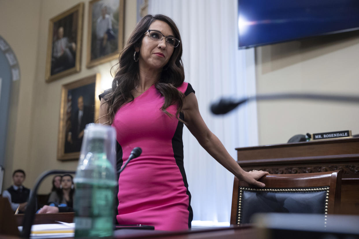 Lauren Boebert takes part in the House Natural Resources Committee's organizational meeting on Capitol Hill  (Francis Chung / POLITICO via AP)