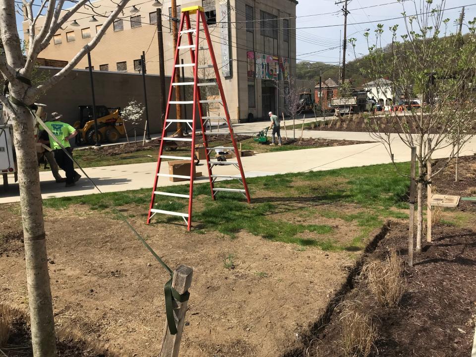 Workers this past Thursday were getting ready for an event at Library Park in Beaver Falls, where a special April 29 community celebration will take place introducing the Beaver Falls innovation and entertainment corridor.