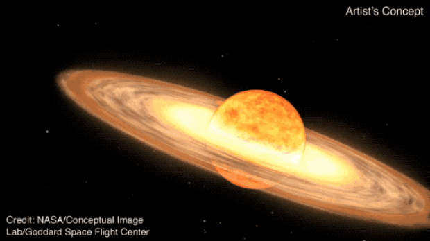 As material from the red giant accretes around the white dwarf, it gets heated, creating a thermonuclear reaction that causes the white dwarf to brighten significantly.