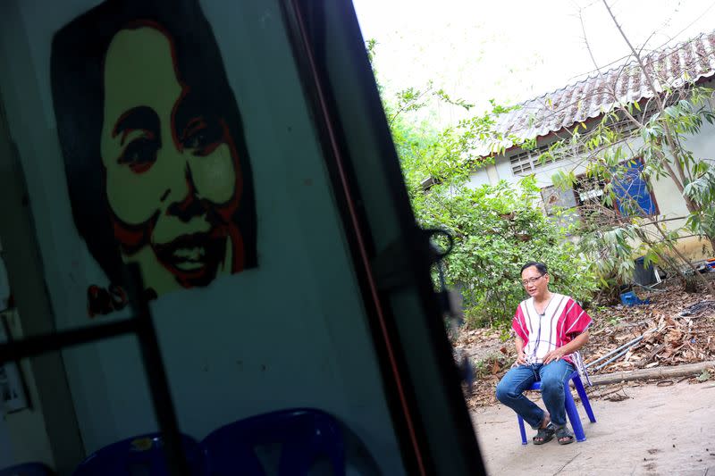 Padoh Saw Taw Nee, the spokesman for the Karen National Union (KNU), reacts during an interview with Reuters, in Mae Sot