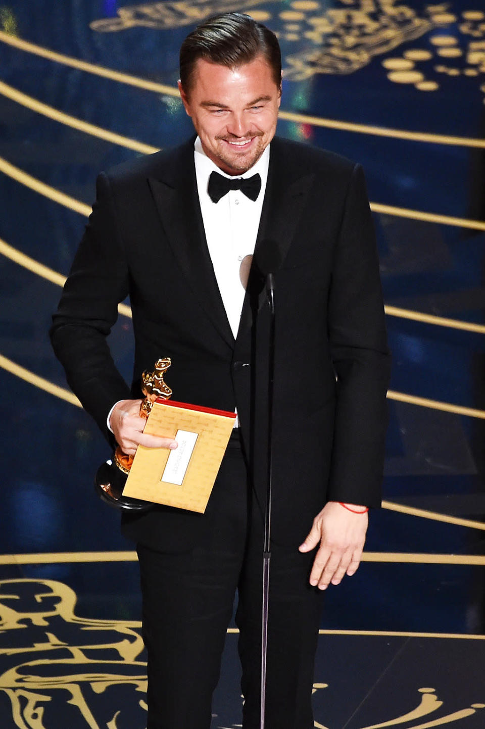 Leonardo DiCaprio accepts the Best Actor award for 'The Revenant’ onstage during the 88th Annual Academy Awards at the Dolby Theatre on February 28, 2016 in Hollywood, California.  