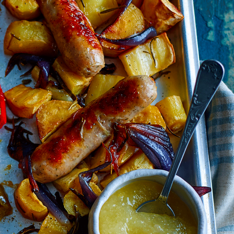 Sausage, parsnip and apple traybake - best traybake recipes 2022