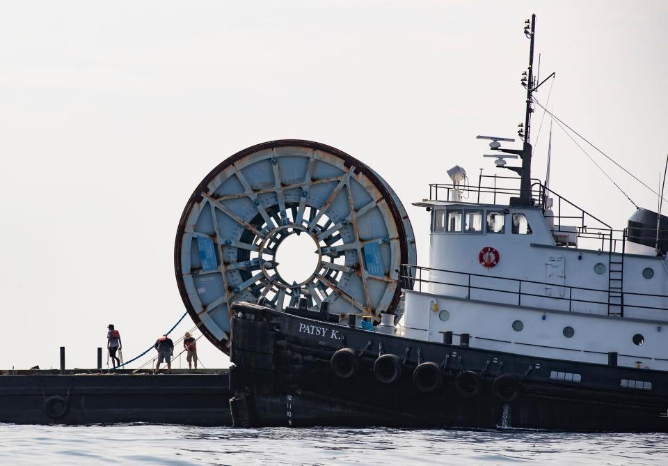 Two massive cable reels, donated by Oceaneering, were dropped into the Gulf of Mexico about 12 miles off St. Andrews Pass on July 28. The reels are part of five used to create an artificial reef.