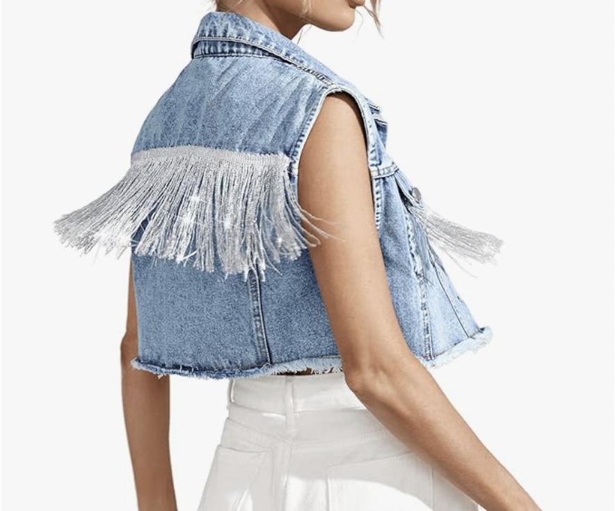 Verdusa Women's Fringe Raw Trim Sleeveless Denim Vest